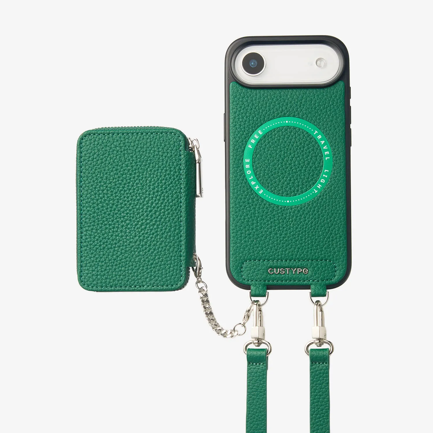 Lunar Silver Series- Wireless Charging Wallet Phone Case with Crossbody Strap Durable Material