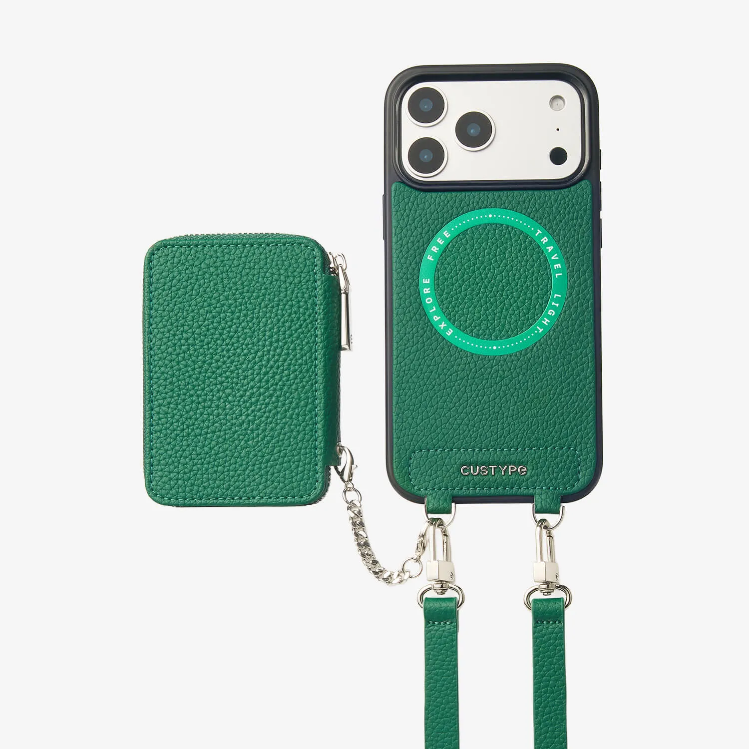 Stylish Aesthetic Smooth Look Texture Lunar Silver Series- Wireless Charging Wallet Phone Case with Crossbody Strap