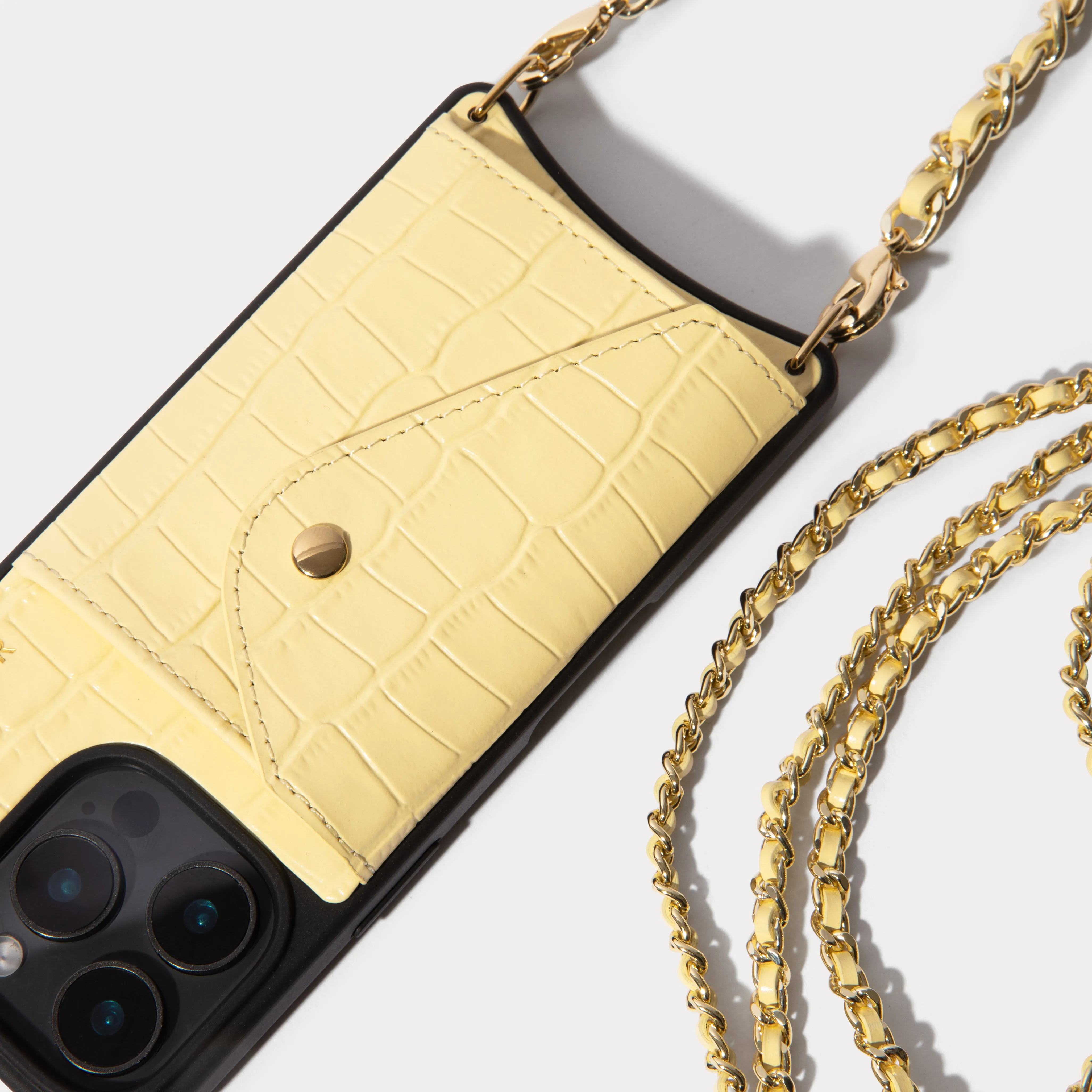 Durable Build Texture Rugged Look Finish Lily Crossbody Phone Case Set - Butter Yellow Croc/Gold