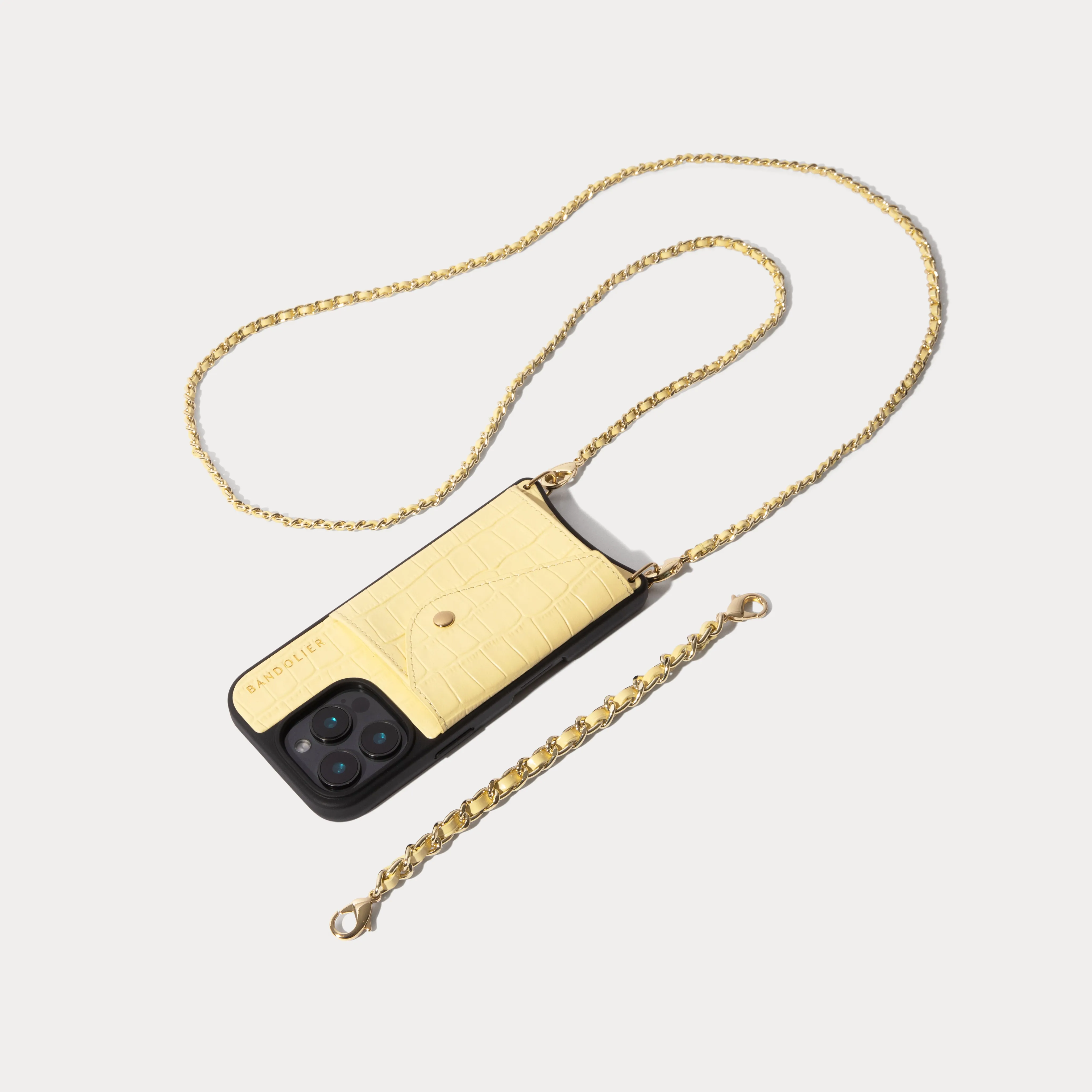 Refined Finish Lily Crossbody Phone Case Set - Butter Yellow Croc/Gold