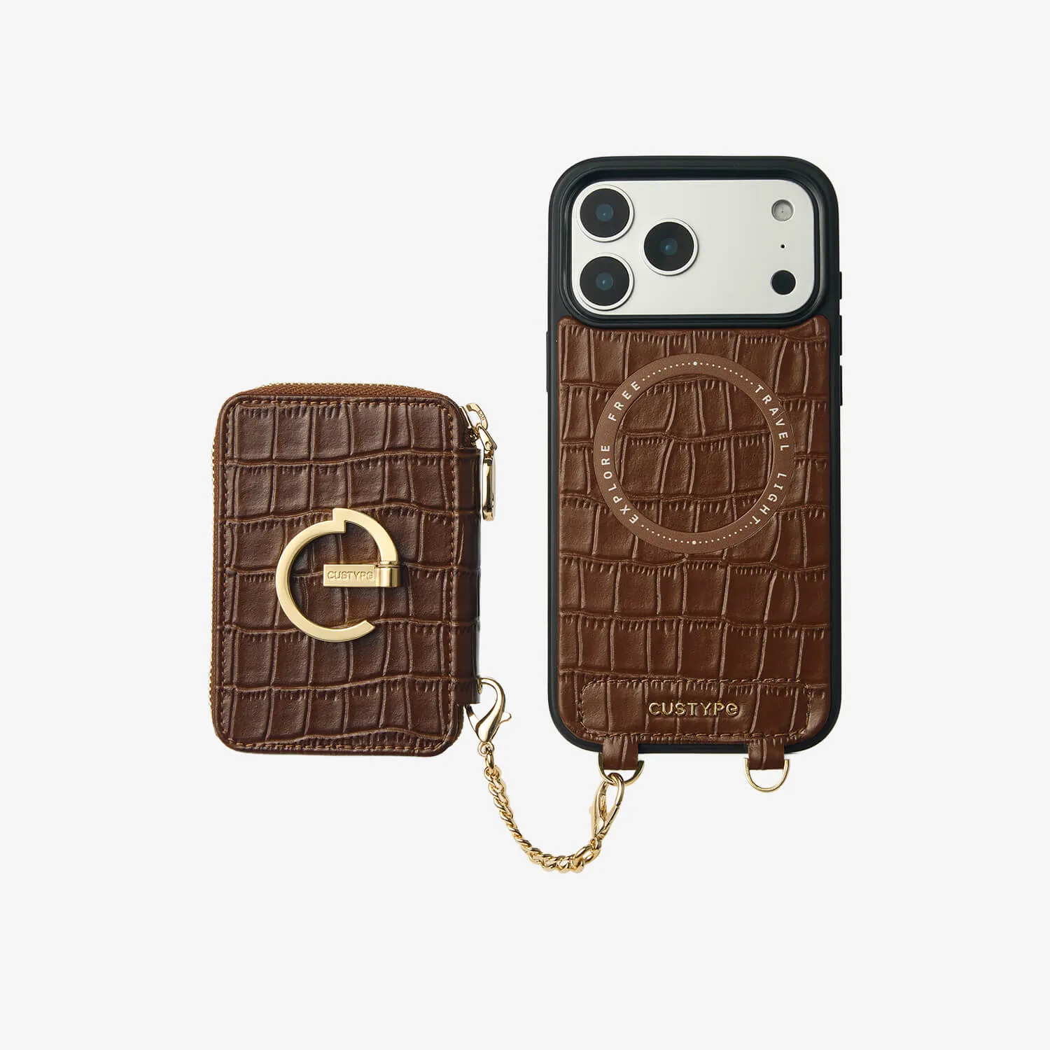 Crocodile Design Set- Detachable Wireless Charging E-stand Wallet Phone Case Anti Slip Protective Corner