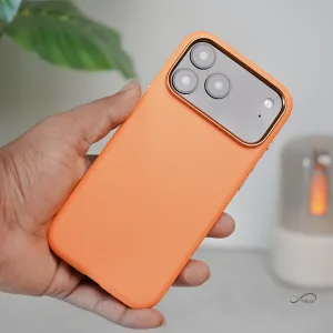 Minimal Edge Luxury Detail Texture iPhone 17 Pro Max Back Cover Case | PU Leather Mag-X - Orange