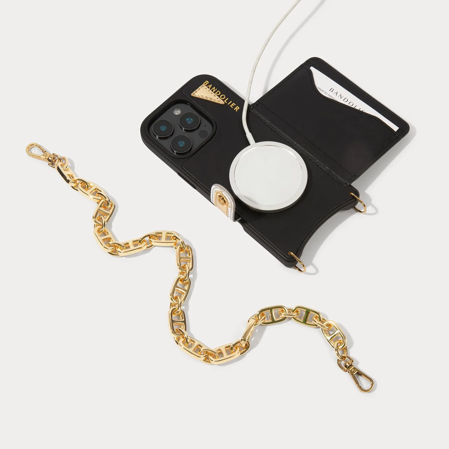 Premium Texture Design Ergonomic grip Isla MagSafe Charging Wristlet Phone Case - Black/Gold