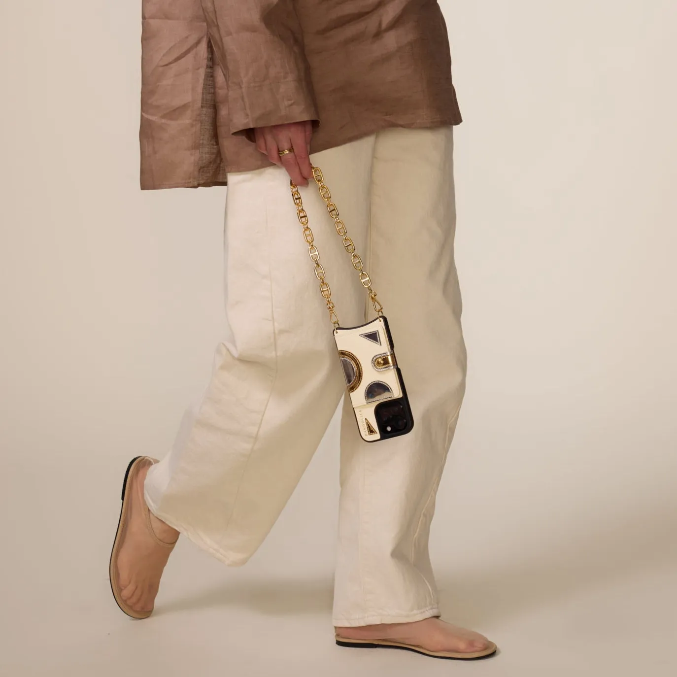 Isla MagSafe Charging Wristlet Phone Case - Ivory/Gold Hybrid Edge Finish custom design