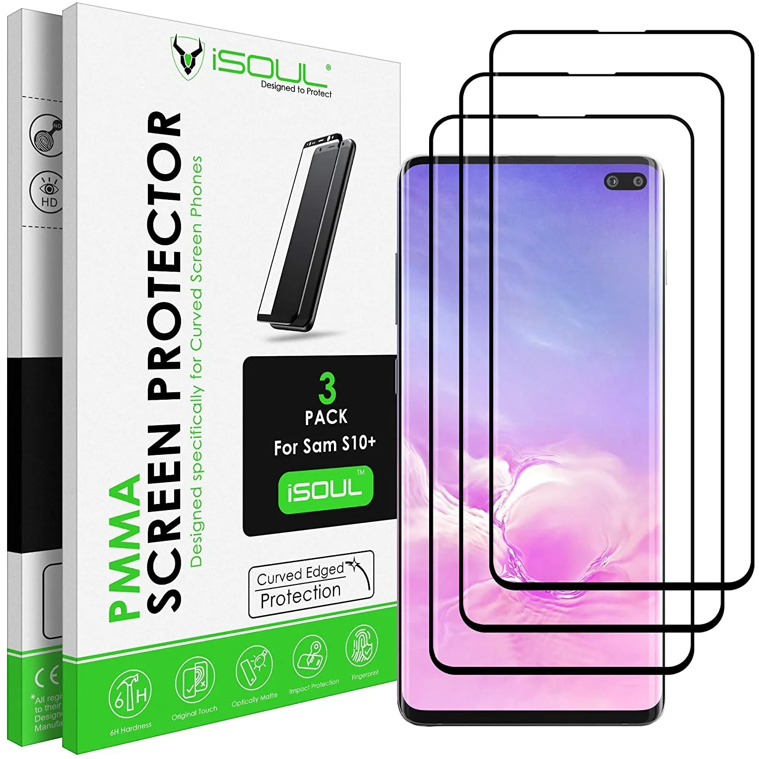 iSOUL 3 Pack Flexible Screen Protector for Samsung Galaxy S10 Plus 6.4 Screen Shield Coating