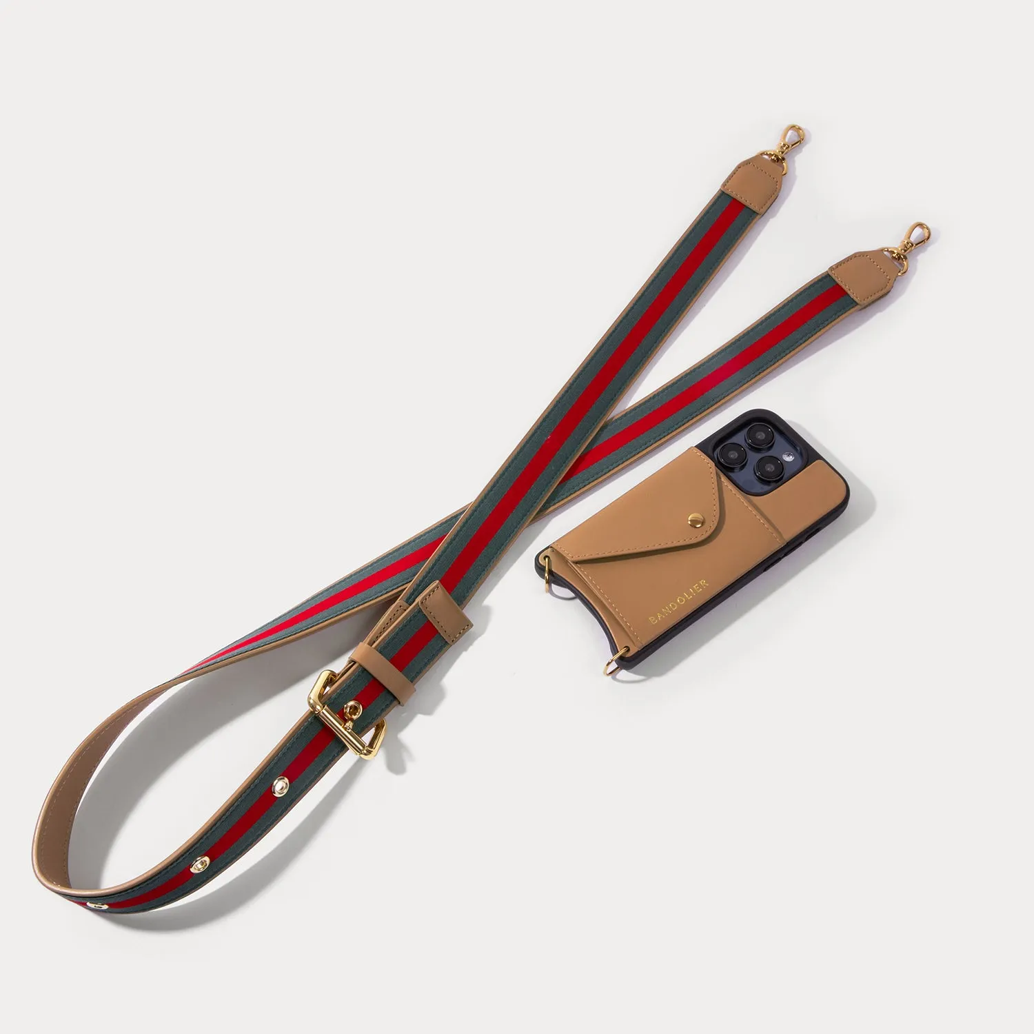 Kimberly Adjustable Crossbody Bandolier - Tan/Gold Fashion Detail