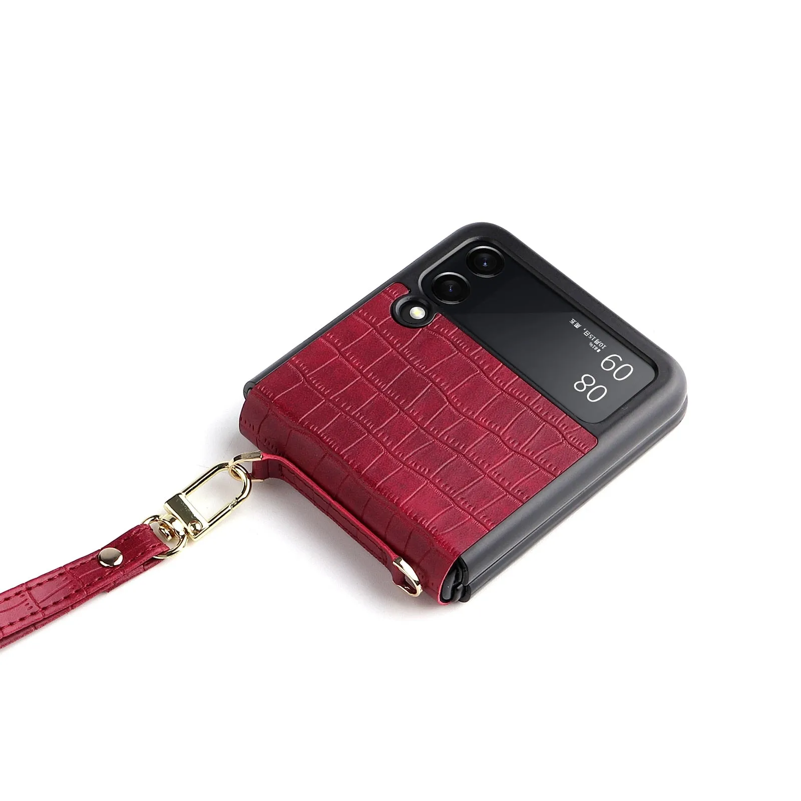 Resistant Layer Leather Hand Strap Anti-fall Phone Case for Samsung Galaxy Z Flip Series