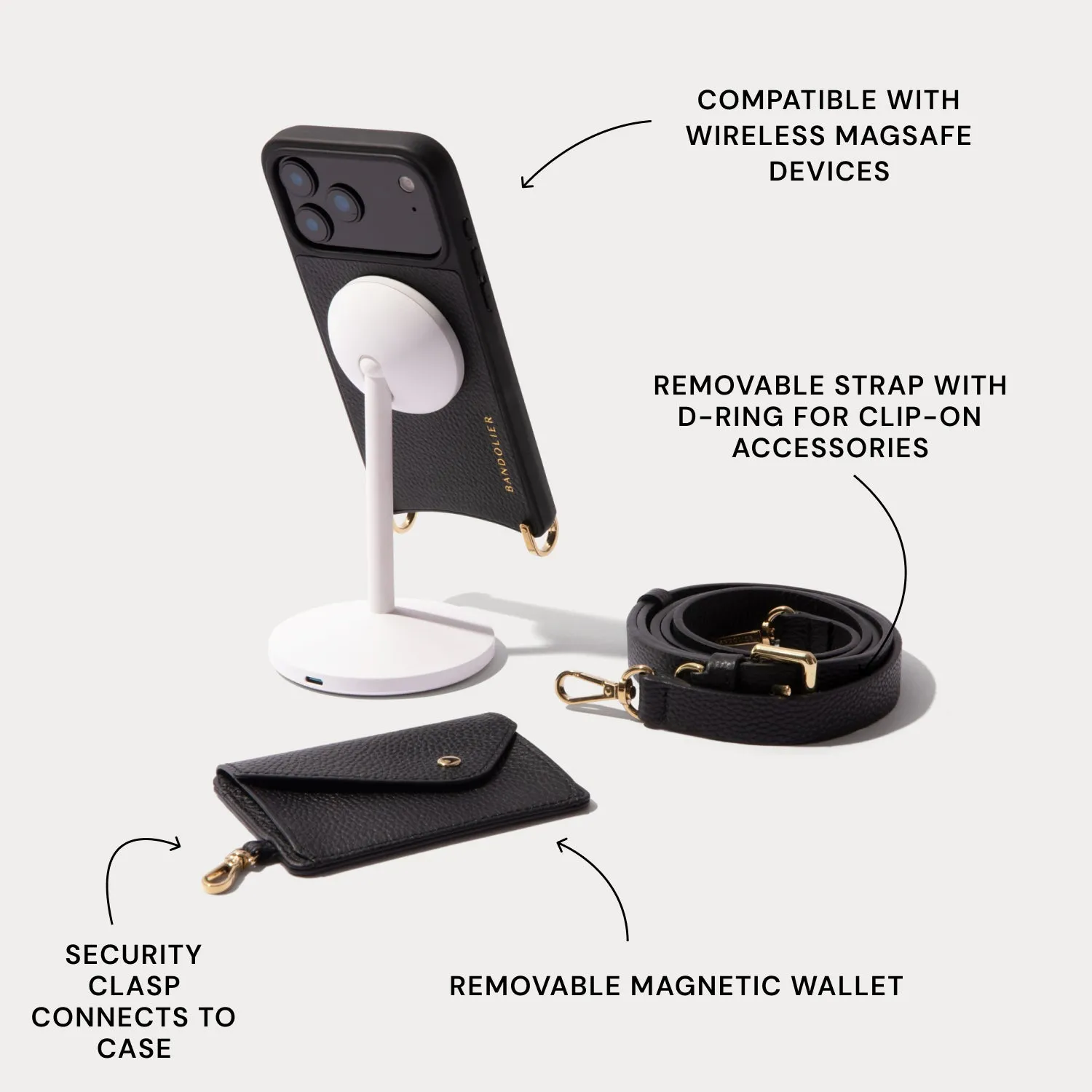 Remi Magnet Wallet Crossbody Phone Case - Black/Gold Elegant Craft Comfort Shape