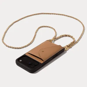 Lily Side Slot Leather Crossbody Bandolier Set - Tan/Gold Daily Essential