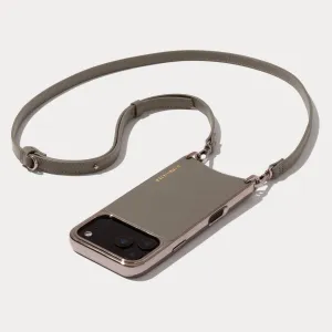 Rayna Chrome Crossbody Phone Case - Warm Gray/Antique Silver Hand Friendly Stylish Detail Layer