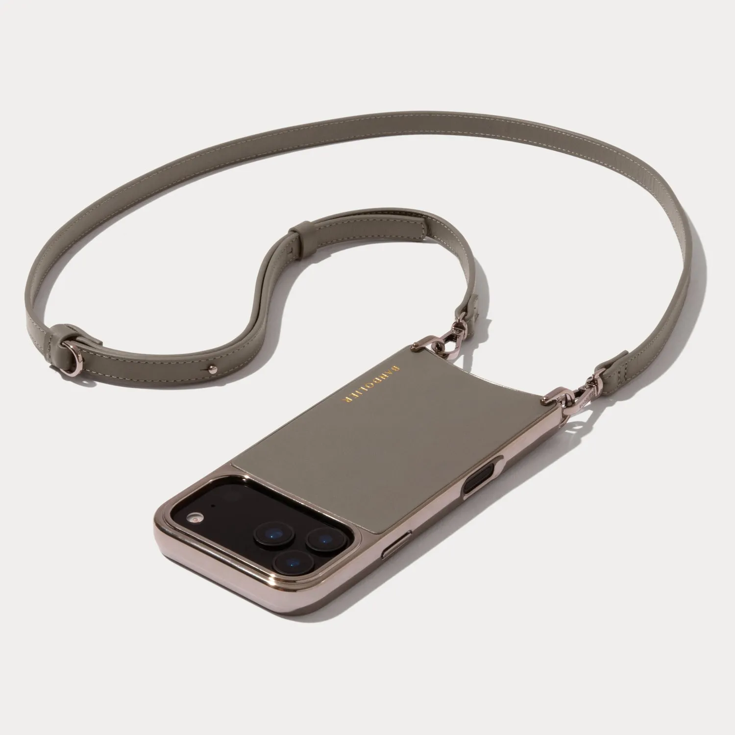 Rayna Chrome Crossbody Phone Case - Warm Gray/Antique Silver Hand Friendly Stylish Detail Layer