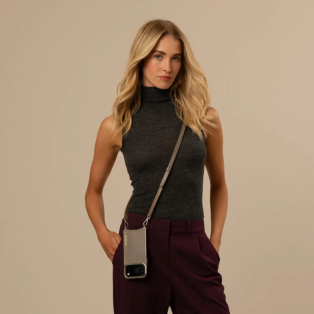 Durable Texture Finish Rayna Chrome Crossbody Phone Case - Warm Gray/Antique Silver