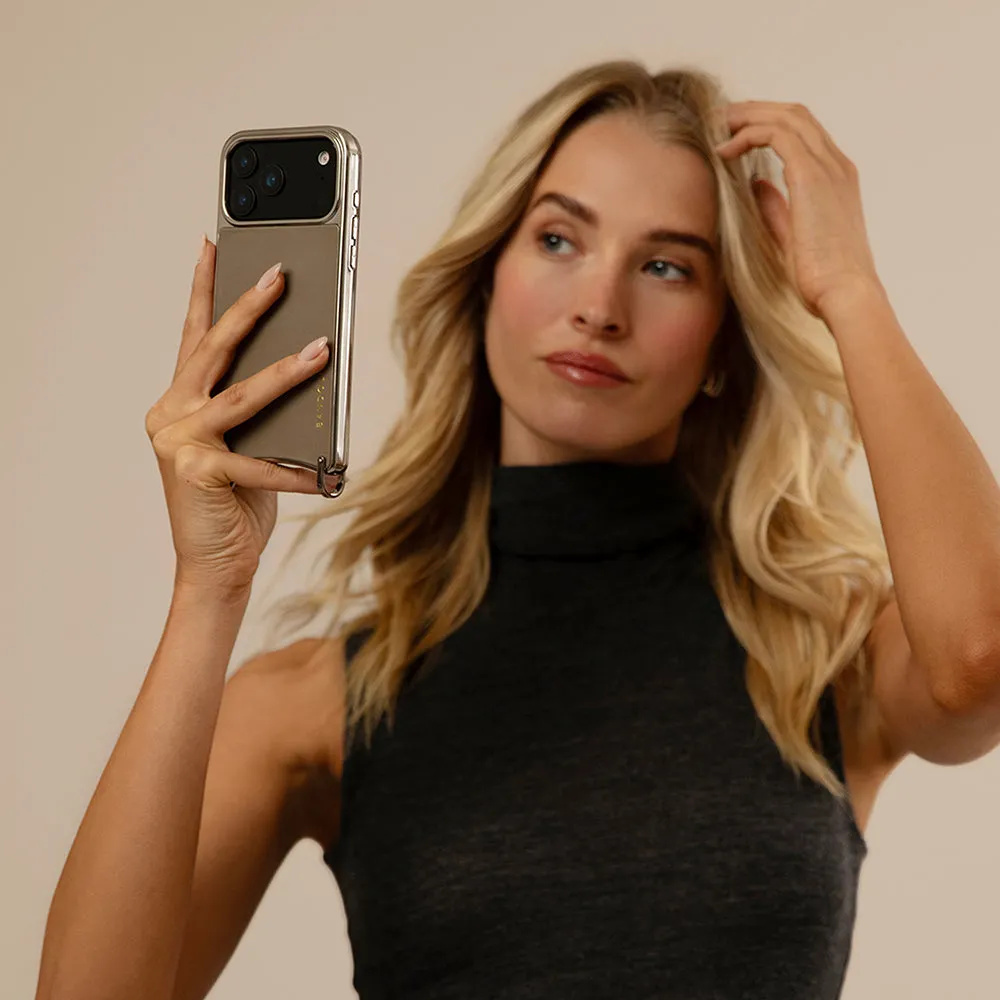 Unisex Design Sporty Appeal Rayna Chrome Crossbody Phone Case - Warm Gray/Antique Silver