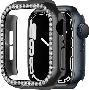 Fitbit Compatible Sport Armor Guarding Apple Watch 7 Diamond PC Hard Case 45mm (Black)