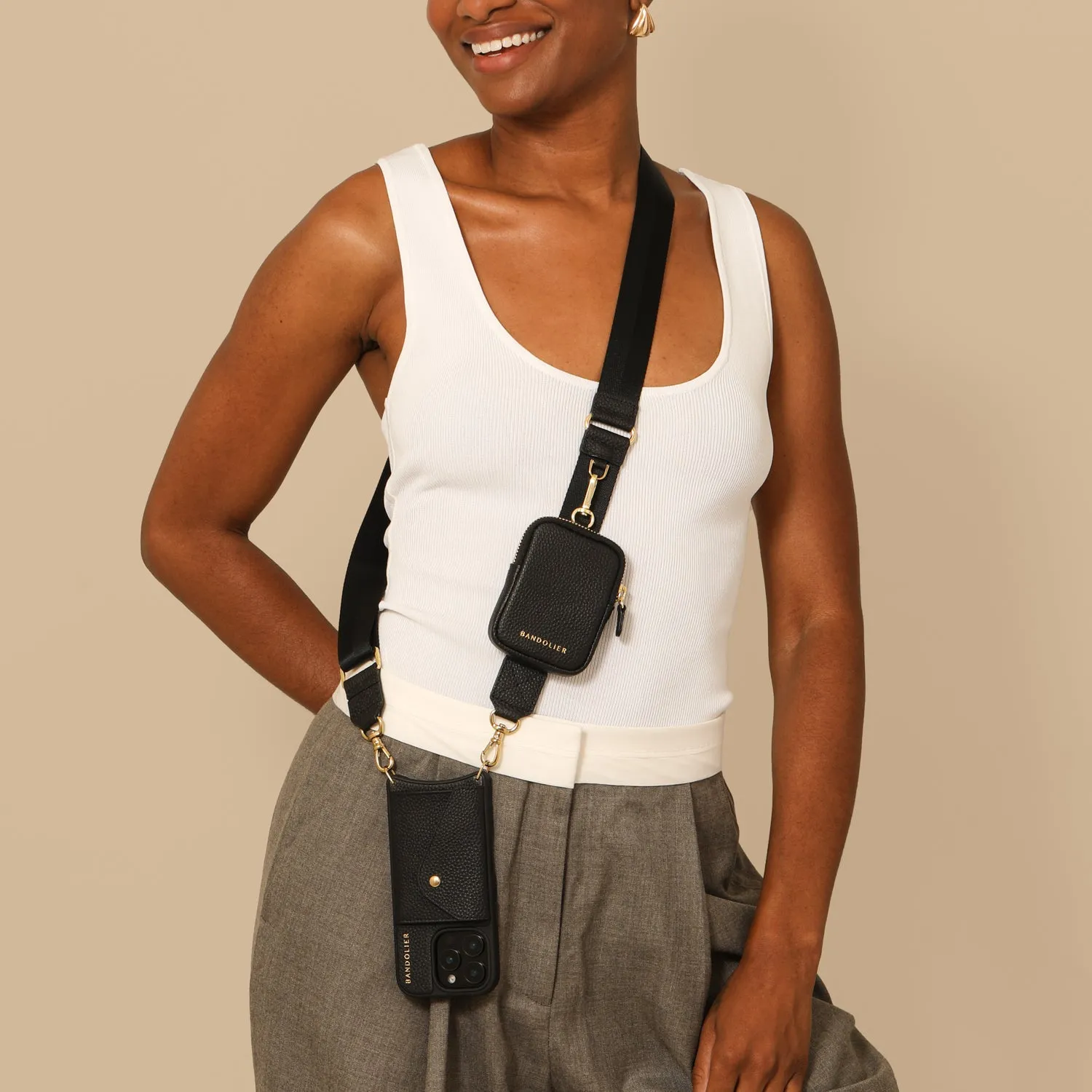 Bodie Crossbody with Mini Zip Pouch- Black/Gold Elegant Comfort Sleek Detail