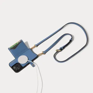 Smooth Finish Unique Texture Casey Magsafe Charging Crossbody Bandolier - Dusty Blue/Gold