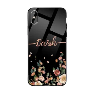 Stylish Detail Glossy Protective Case With Black Floral Wave Name
