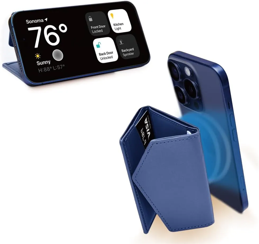 MagSafe Wallet, PU Leather Magnetic Phone Stand, 4 Card & Cash Holder RFID & Mag-Safe Magnet Portable Snap Accessory Portable Snap