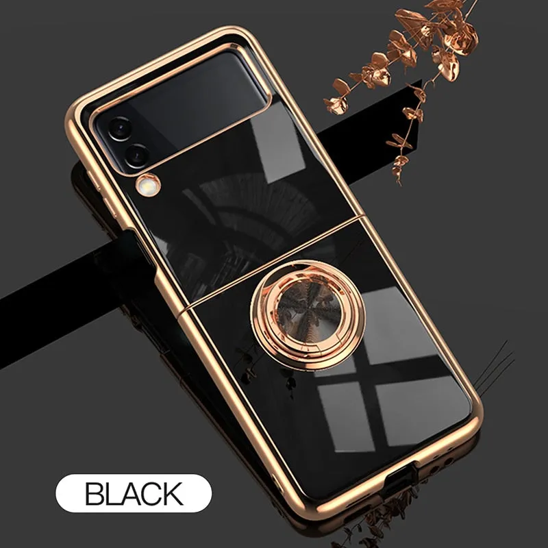Modern Grip Texture Comfort Edge Layer Luxury Plating Silicone Ring Holder Case For Samsung Galaxy Z Flip Series