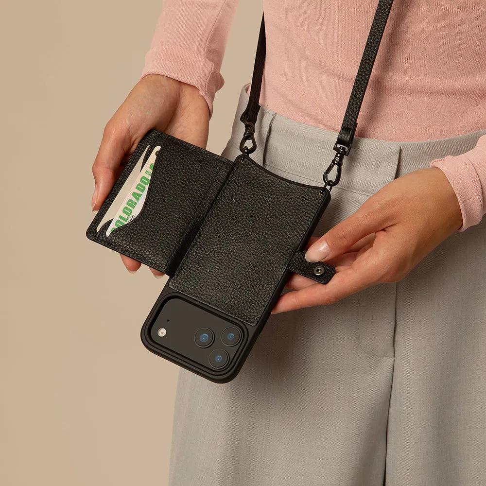 Soft Grip Comfort Texture Layer Mila MagSafe Charging Crossbody Bandolier - Black/Pewter