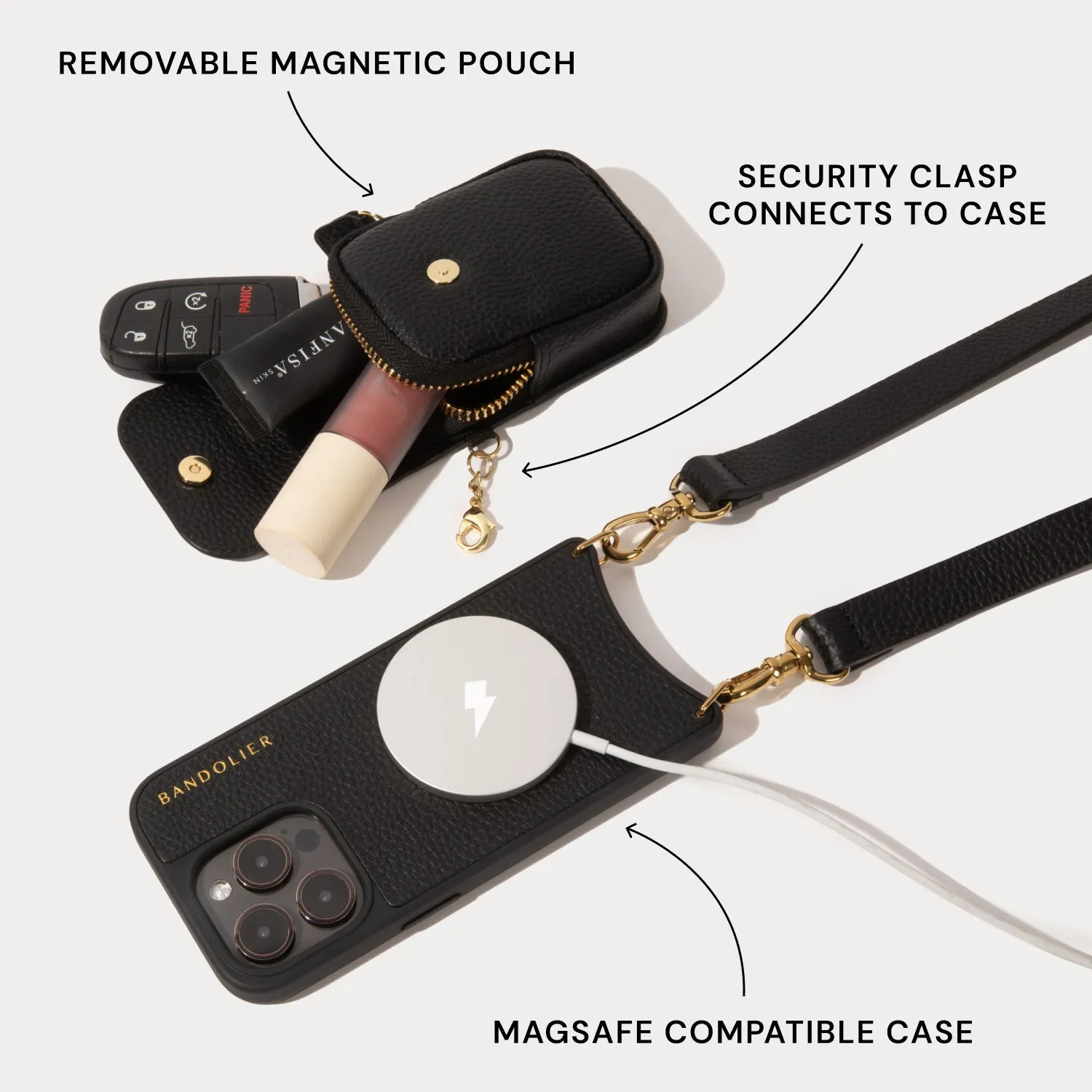 Stylish Cover River Magnet Crossbody Phone Case - Black/Gold