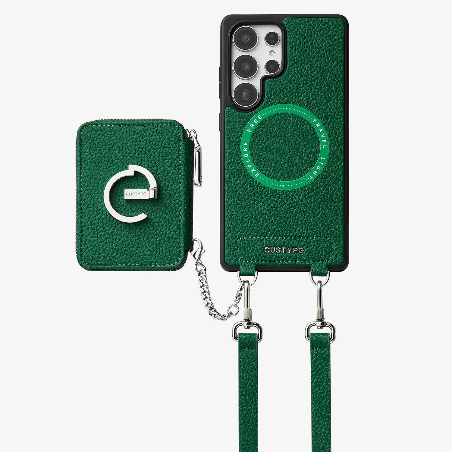 Silver Edge Kit- Samsung Galaxy Magnetic Wallet Phone Case with Neck Strap & Grip Polished Texture Design Comfort Build