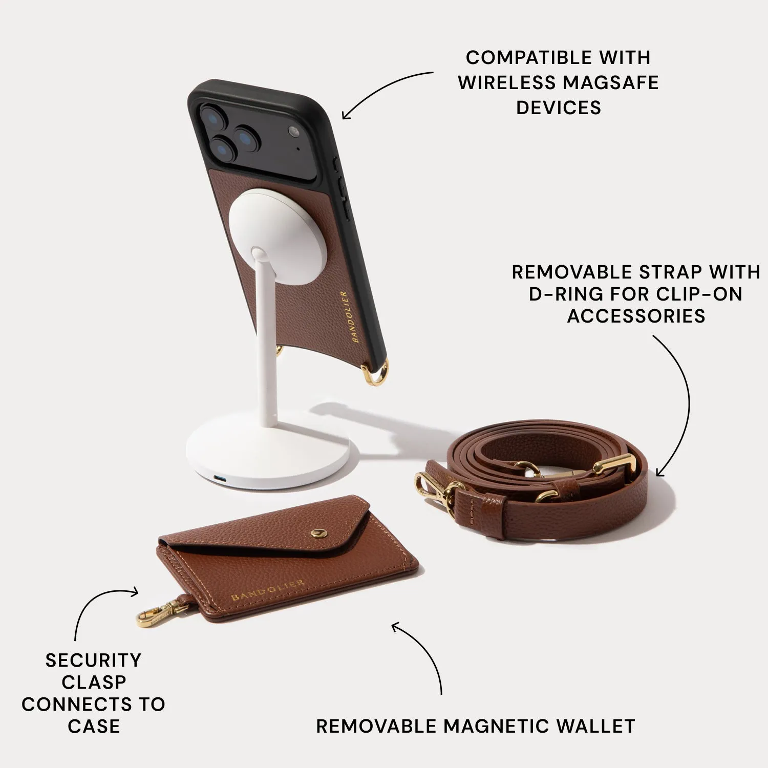 Flexible Feel Practical Look Remi Magnet Wallet Crossbody Phone Case - Cognac/Gold