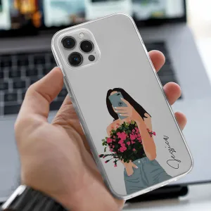 Casual Look Name Printed Flower Girl Transparent Silicone case
