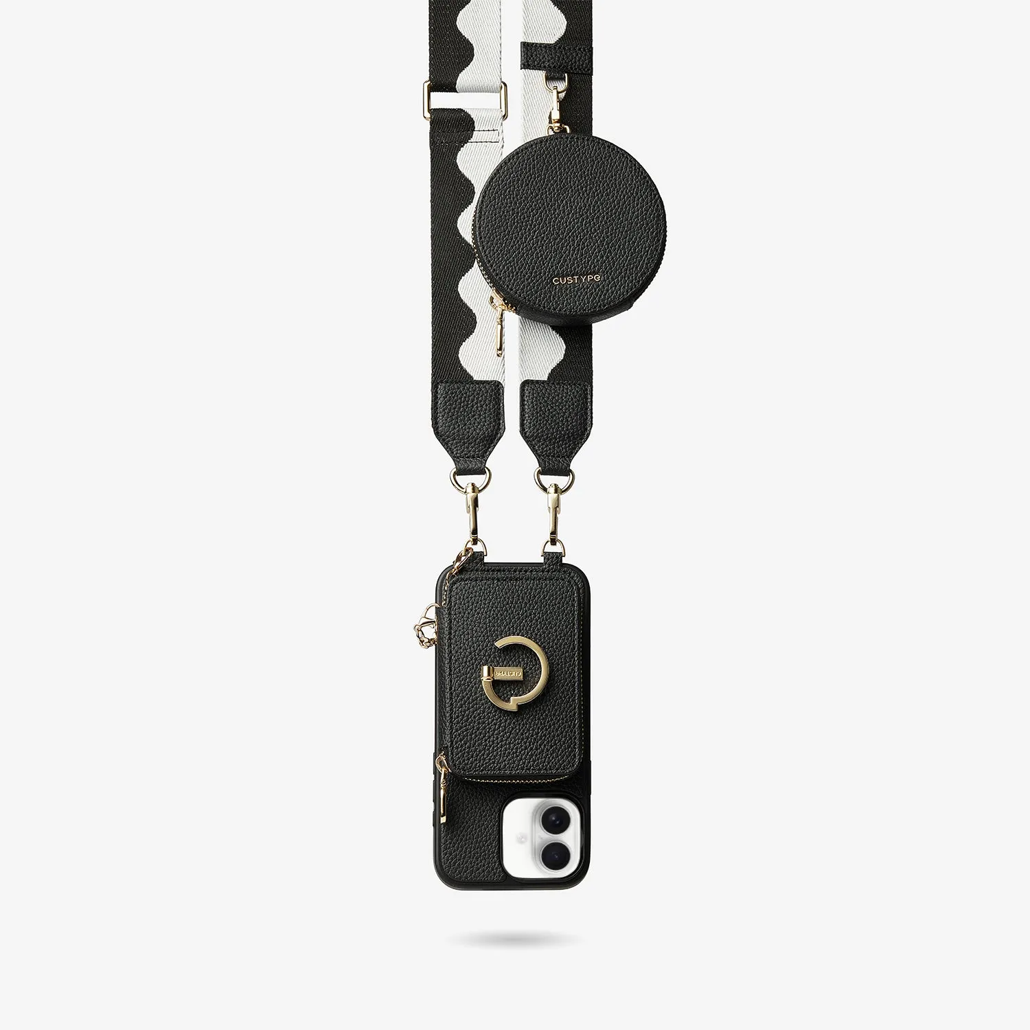 Original Design Set- Bicolor Webbing Crossbody Phone Case With Round Pouch Set Hybrid Frame