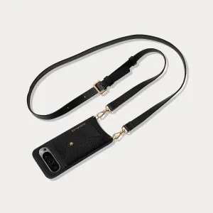 Tactile Buttons Protective Frame Hailey Google Pixel Side Slot Leather Crossbody Bandolier - Black/Gold