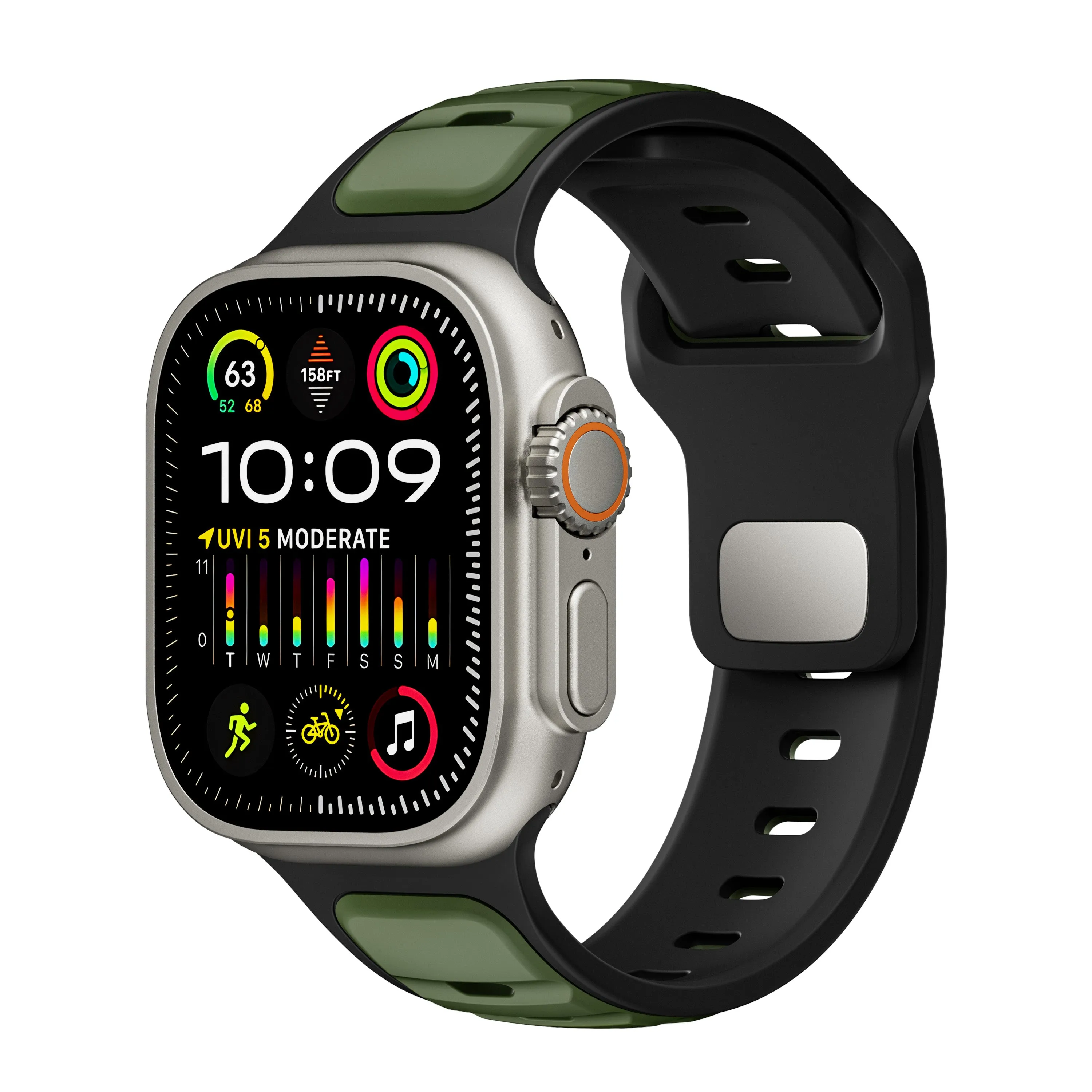 Apple Watch Premium Outdoor Silicone Strap (Army Green/Black) Active Flexibility Light Modern Feel