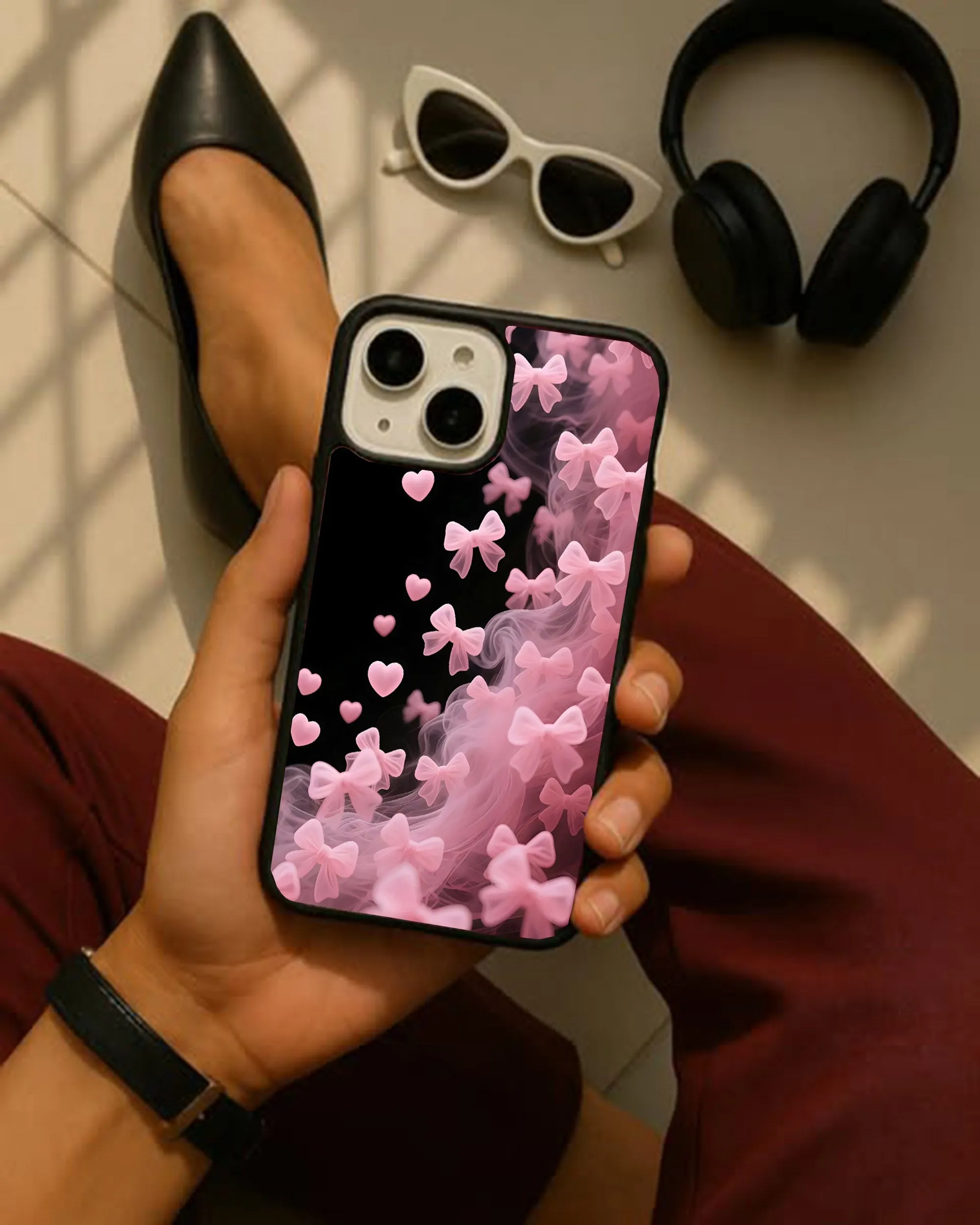 Soft Design Pink bow & heart Printed Protective case
