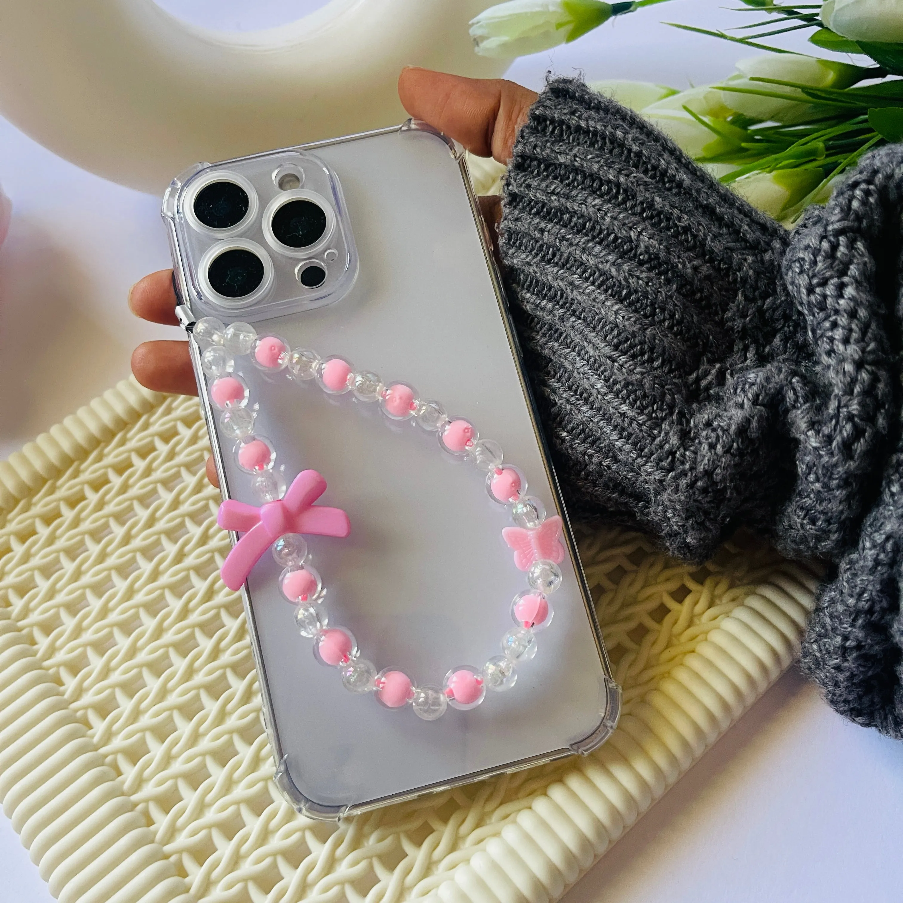 Comfort touch Compact Frame Pink Bow Butterfly Charms For Phone Case