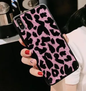 Colorful option Creative Design Pink Glitter Leopard Phone Case For Samsung