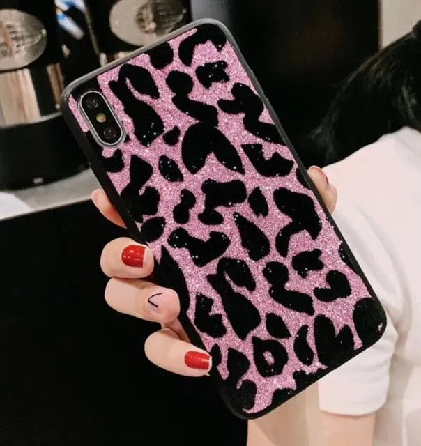 Colorful option Creative Design Pink Glitter Leopard Phone Case For Samsung
