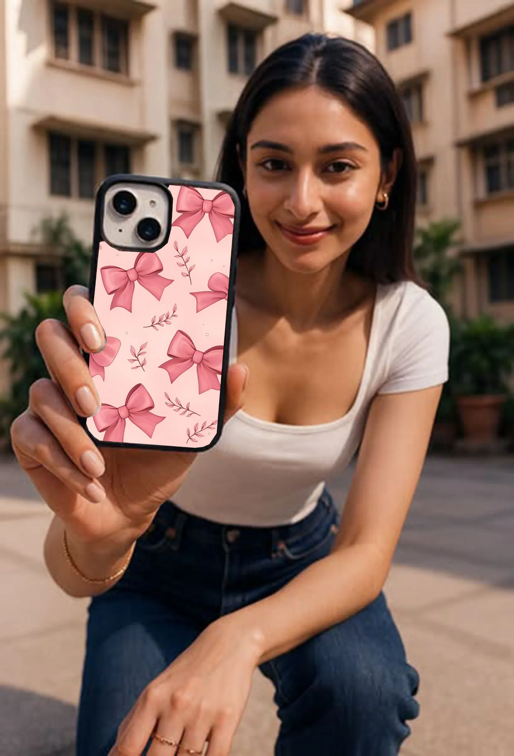 Pink Bow Printed Protective case Frosted surface