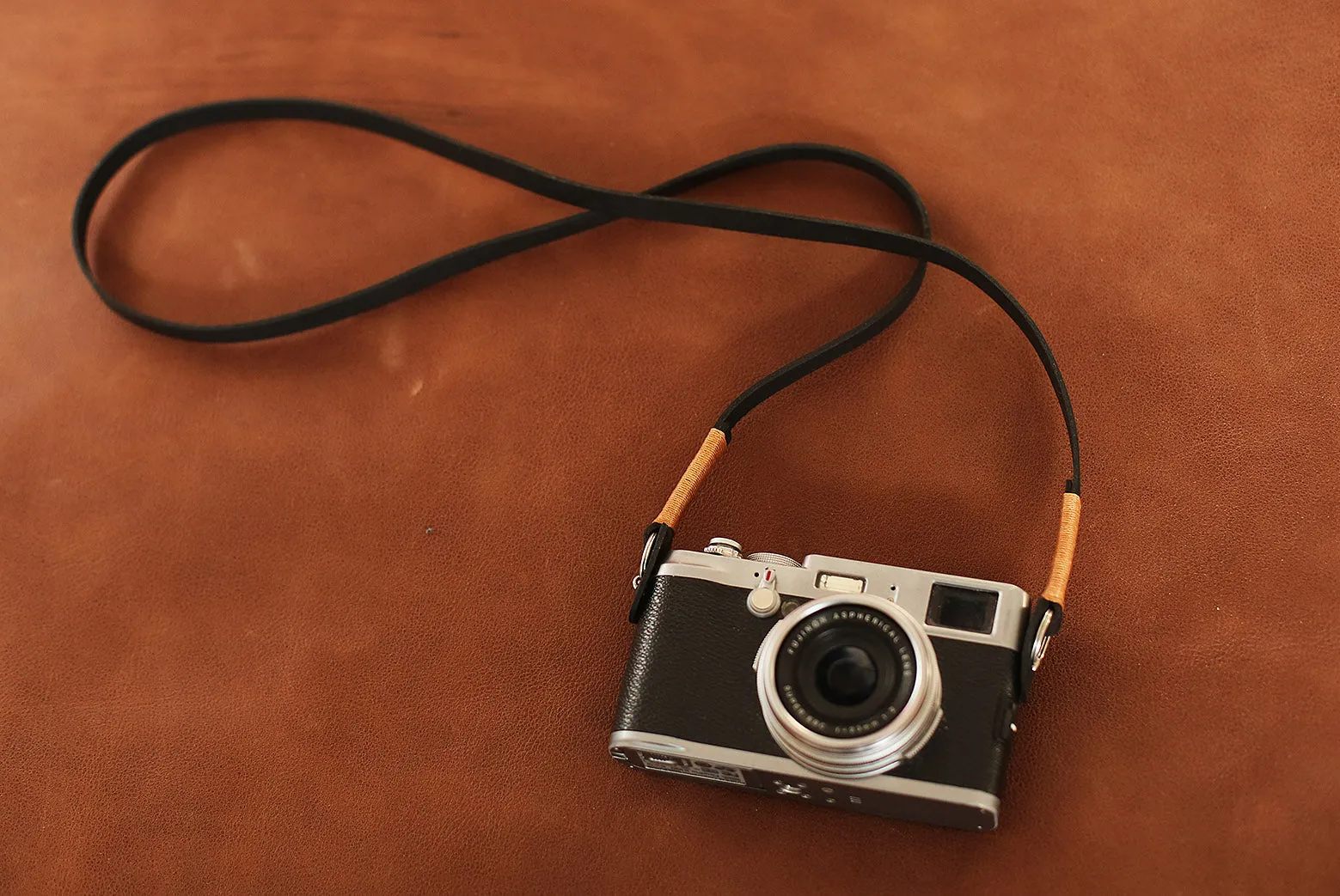 Crossbody Loop Windmup 10mm Black Leather Camera Neck Strap ?? Handmade Minimalist Elegance