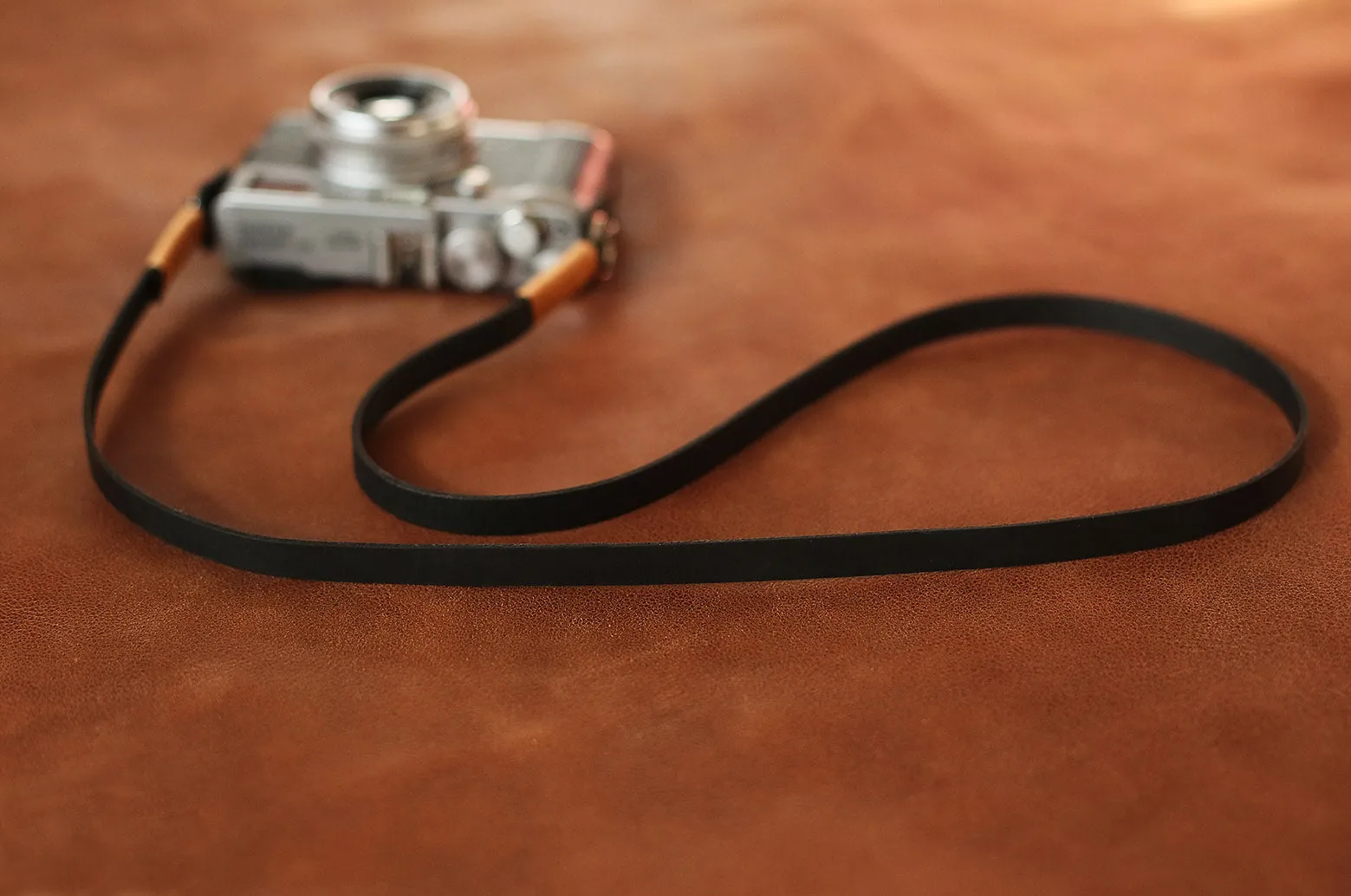 personalized gear Windmup 10mm Black Leather Camera Neck Strap ?? Handmade Minimalist Elegance