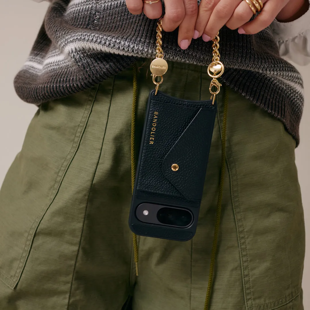 Soft Surface Layer Shock shield Charm Pixel Wristlet - Black/Gold