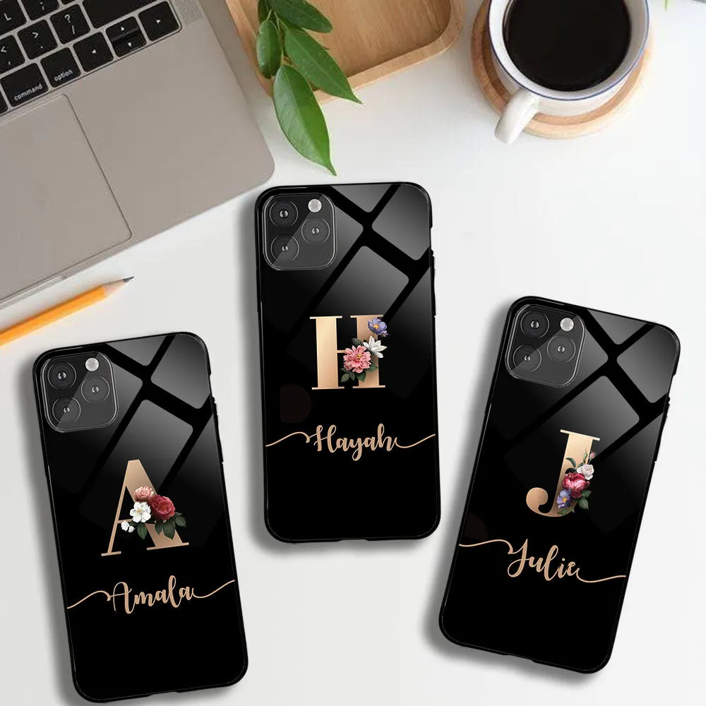 Elegant Pattern Glossy Protective Case With Floral Letter Name