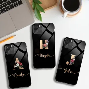 Elegant Pattern Glossy Protective Case With Floral Letter Name