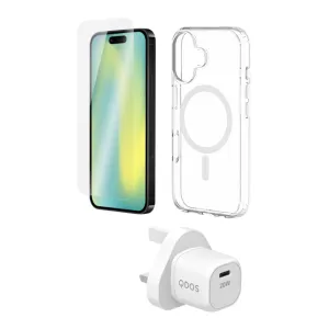 Fashion Statement Lightweight texture QDOS Starter Pack Case, Power, Glass iPhone 17 Clear/White