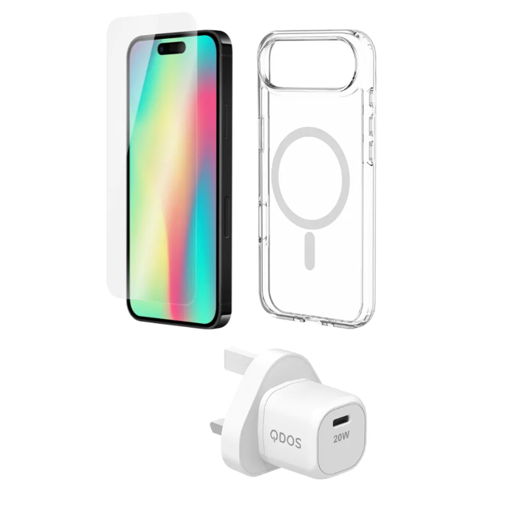 Travel Accessory QDOS Starter Pack Case/Power/Glass iPhone Air Clear/White