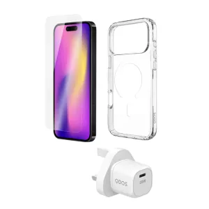 QDOS StarterPackCase/Power/Glass iPhone 17 Pro Max Clear/White Comfort Grip Durable Build Texture