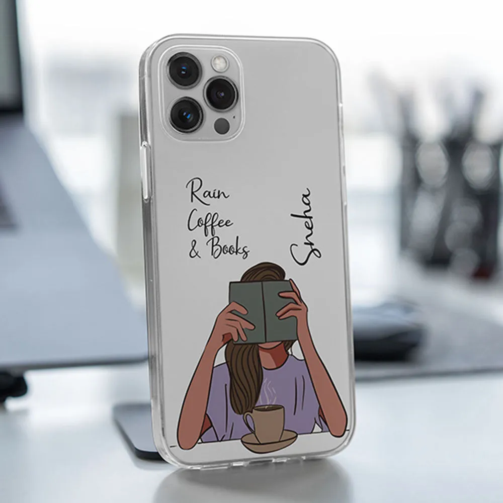 Rain Coffee & Books Name Transparent Silicone case Eco Friendly
