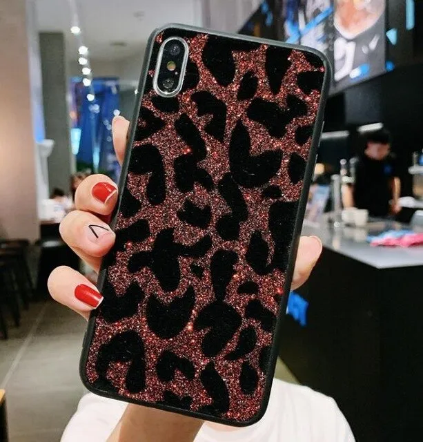 Red Glitter Leopard Phone Case For Samsung Modern feature Casual Design