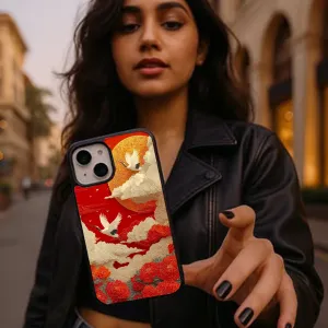 Polished Look Dual Layer Red Theme Birds Printed Protective Phone case