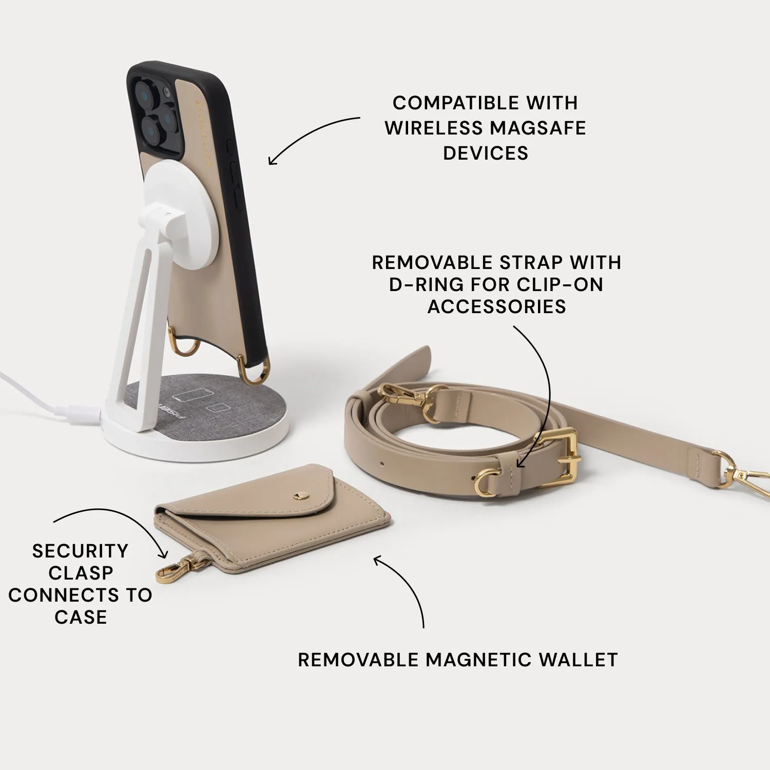 Remi Magnet Wallet Crossbody Phone Case - Beige/Gold Soft Touching