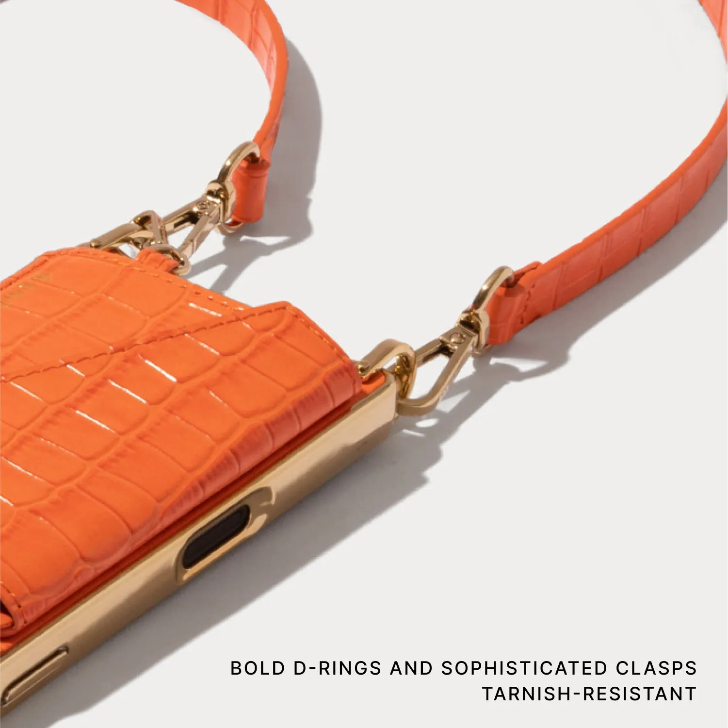 Remi Magnet Wallet Crossbody Phone Case - Orange Croc/Gold Vivid Surface