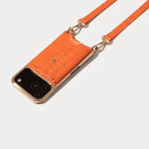 Remi Magnet Wallet Crossbody Phone Case - Orange Croc/Gold Protective Finish Rugged Edge